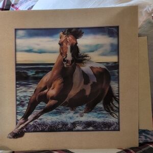 Horse Art Print with Ocean Background